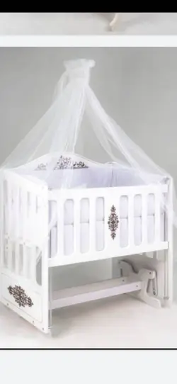 گهواره و تخت چهارگوش چوبی ببتو bebetto رنگ سفید - بارنی