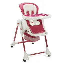 صندلی غذای کاپلا تاب شو چهار چرخ با خواب کامل پشتی و تشک دوبل میکروفایبر و تنظیم ارتفاع رنگ صورتی سرخابی  Capella Baby High Chair
