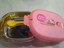 ظرف  دربدار  داخل  استیل با قاشق طرح  کیتی    HELLO KITTY
