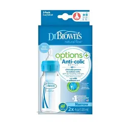 شیشه شیر طلقی باریک 2 عددی 120 میل آپشن پلاس آبی Drbrowns