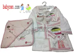 سرویس حوله نوزادی ماماس -پاپاس اورجینال رنگ سفید صورتی  mamas&amp;papas Baby Bath Towel