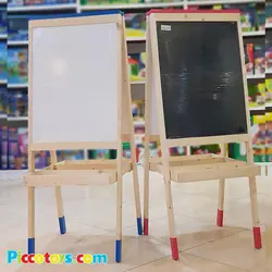 تخته سیاه و وایت برد پایه دار دو طرفه تمام چوبی با کیفیت عالی و محفظه مخصوص ماژیک و گچ و لوازم تحریر --- هینیم تویز