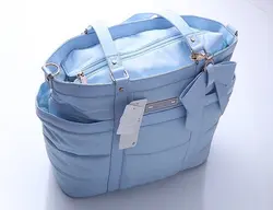 ساک لوازم نوزادی  مایورال میکس پارچه و چرم دوزی با اکسسوری گلد و زیرانداز تعویض و کیف پستانک و عایق دما  رنگ آبی مایورال اسپانیا    mayoral