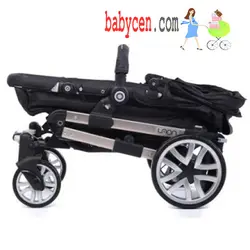 کالسکه  کریر کاپلا لائون کریکات شو رنگ طوسی و بدنه مشکی با تشک دوبل و گرم کن پای کالسکه و کریر   Capella Laon Blue Baby Stroller-طوسی تیره کالسکه کریکات شونده