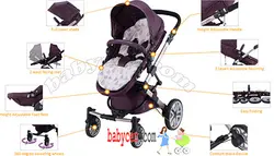 کالسکه  کریر کاپلا لائون کریکات شو رنگ طوسی و بدنه مشکی با تشک دوبل و گرم کن پای کالسکه و کریر   Capella Laon Blue Baby Stroller-طوسی تیره کالسکه کریکات شونده