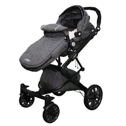 کالسکه  کریر کاپلا لائون کریکات شو رنگ طوسی و بدنه مشکی با تشک دوبل و گرم کن پای کالسکه و کریر   Capella Laon Blue Baby Stroller-طوسی تیره کالسکه کریکات شونده