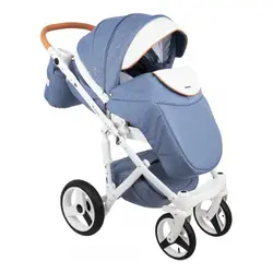 کالسکه ادامکس سوپر لاکچری مونته چهارتکه رنگ ابی جین با چرم دوزی سفید    ADAMEX MONTE  D33