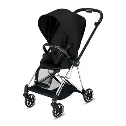 کالسکه کریر سایبکس میوس مشکی بدنه کروم با چرم دوزی مشکی و کریر ایتون 5 سایبکس مشکی cybex mios corom +AITON 5/black