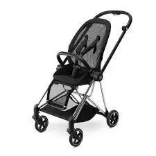 کالسکه کریر سایبکس میوس مشکی بدنه کروم با چرم دوزی مشکی و کریر ایتون 5 سایبکس مشکی cybex mios corom +AITON 5/black