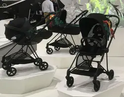 کالسکه کریر سایبکس میوس مشکی بدنه کروم با چرم دوزی مشکی و کریر ایتون 5 سایبکس مشکی cybex mios corom +AITON 5/black