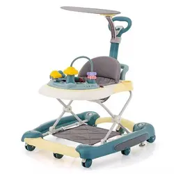 روروک کودک بونلی واکرشو دسته دار 8 چرخ نی نی لای لای شو طوسی-ابی موزیکال چراغدار    BONELLI  baby walker