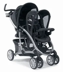 کالسکه دوقلو گراکو جدید پشت سرهم دسته تلسکوپی با خواب کامل نوزادی رنگ قرمز قهوه ای   graco twin stroller