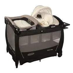 تخت پارک گراکو با گهواره ویبراتور دار و جای تعویض نوزادی با دستگاه موزیکال ویبراتور رنگ مشکی طوسی جدید   GRACO  PACK&amp;PLAY