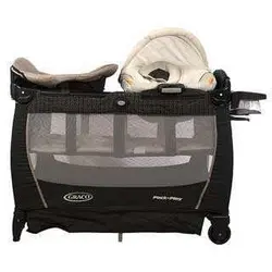 تخت پارک گراکو با گهواره ویبراتور دار و جای تعویض نوزادی با دستگاه موزیکال ویبراتور رنگ مشکی طوسی جدید   GRACO  PACK&amp;PLAY