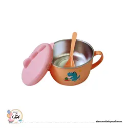 ظرف غذا تو استیل کودک طرح دایناسور (قاشق دار)