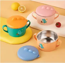 ظرف غذا تو استیل کودک طرح دایناسور (قاشق دار)