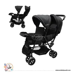 کالسکه دوقلو دلیجان قابل تنظیم در 3 حالت ودارای ترمزهمچنین  حالت خواب برای هر سیت