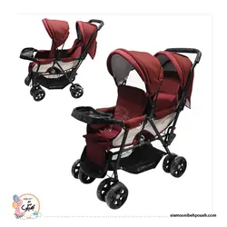 کالسکه دوقلو دلیجان قابل تنظیم در 3 حالت ودارای ترمزهمچنین  حالت خواب برای هر سیت