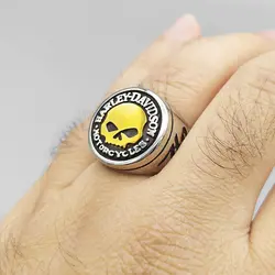 انگشتر اسکلتی طرح جمجمه هارلی دیویدسون مدل Golden Skull کد Njd297