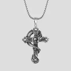 پلاک و گردنبند اسکلتی استیل طرح اژدها و صلیب کد Njd-663d12