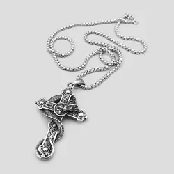 پلاک و گردنبند اسکلتی استیل طرح اژدها و صلیب کد Njd-663d12