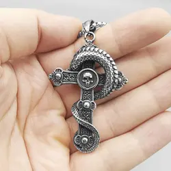 پلاک و گردنبند اسکلتی استیل طرح اژدها و صلیب کد Njd-663d12