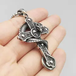 پلاک و گردنبند اسکلتی استیل طرح اژدها و صلیب کد Njd-663d12