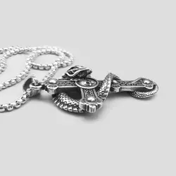 پلاک و گردنبند اسکلتی استیل طرح اژدها و صلیب کد Njd-663d12