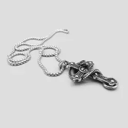 پلاک و گردنبند اسکلتی استیل طرح اژدها و صلیب کد Njd-663d12