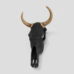 دیوارکوب طرح جمجمه گاومیش (راک) مدل Apache-Knf کد Irz266 رنگ مشکی
