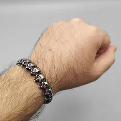 دستبند اسکلتی نگین دار استیل مدل 14Skulls کد Njd-217d4