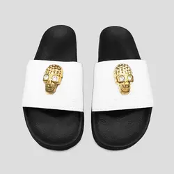 دمپایی اسکلتی طرح فیلیپ پلین رنگ سفید مدل GoldenSkull کد Phs569
