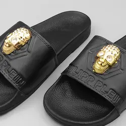 دمپایی اسکلتی طرح فیلیپ پلین رنگ مشکی مدل GoldenSkull کد Phs569