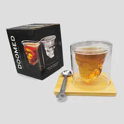 لیوان دوجداره جمجمه مدل Doomed ارتفاع ۸.۵ سانتیمتر به همراه زیره و قاشق کد Gss036