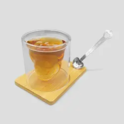لیوان دوجداره جمجمه مدل Doomed ارتفاع ۸.۵ سانتیمتر به همراه زیره و قاشق کد Gss036