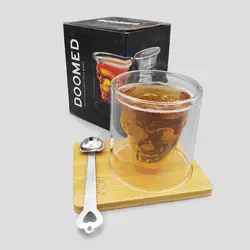 لیوان دوجداره جمجمه مدل Doomed ارتفاع ۸.۵ سانتیمتر به همراه زیره و قاشق کد Gss036