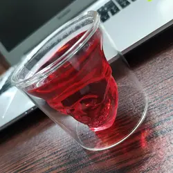 لیوان دوجداره جمجمه مدل Doomed ارتفاع ۸.۵ سانتیمتر به همراه زیره و قاشق کد Gss036