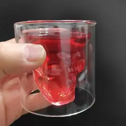 لیوان دوجداره جمجمه مدل Doomed ارتفاع ۸.۵ سانتیمتر به همراه زیره و قاشق کد Gss036