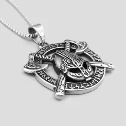 پلاک و گردنبند استیل مدال شوالیه طرح کلاهخود و تبر کد Njd-663d7