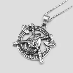 پلاک و گردنبند استیل مدال شوالیه طرح کلاهخود و تبر کد Njd-663d7