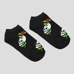 جوراب اسکلتی ساق کوتاه طرح جمجمه و رز مدل Rose Skull کد Npsc-788d4