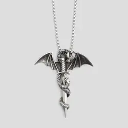 پلاک و گردنبند استیل مدل Dragon طرح اژدها و شمشیر بلند کد Njd-663d1