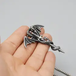 پلاک و گردنبند استیل مدل Dragon طرح اژدها و شمشیر بلند کد Njd-663d1