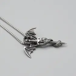 پلاک و گردنبند استیل مدل Dragon طرح اژدها و شمشیر بلند کد Njd-663d1
