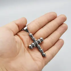 پلاک و گردنبند استیل صلیب مدل FullSkulls کد Njd-549d1