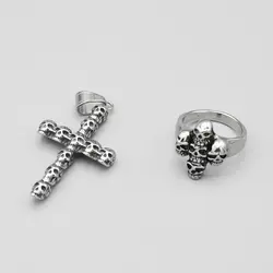 پلاک و گردنبند استیل صلیب مدل FullSkulls کد Njd-549d1