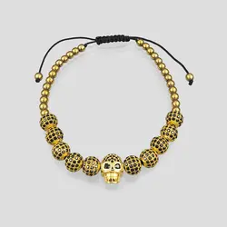 دستبند اسکلتی نگین دار مدل Gold Skulls کد Stdt419