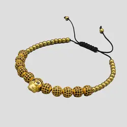 دستبند اسکلتی نگین دار مدل Gold Skulls کد Stdt419