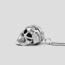 پلاک و گردنبند استیل جمجمه دو تیکه مدل Big Skull رنگ سیلور کد Njd-492d1