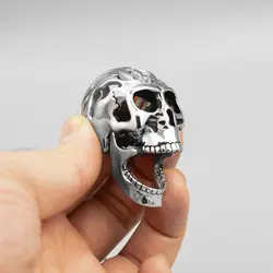 پلاک و گردنبند استیل جمجمه دو تیکه مدل Big Skull رنگ سیلور کد Njd-492d1